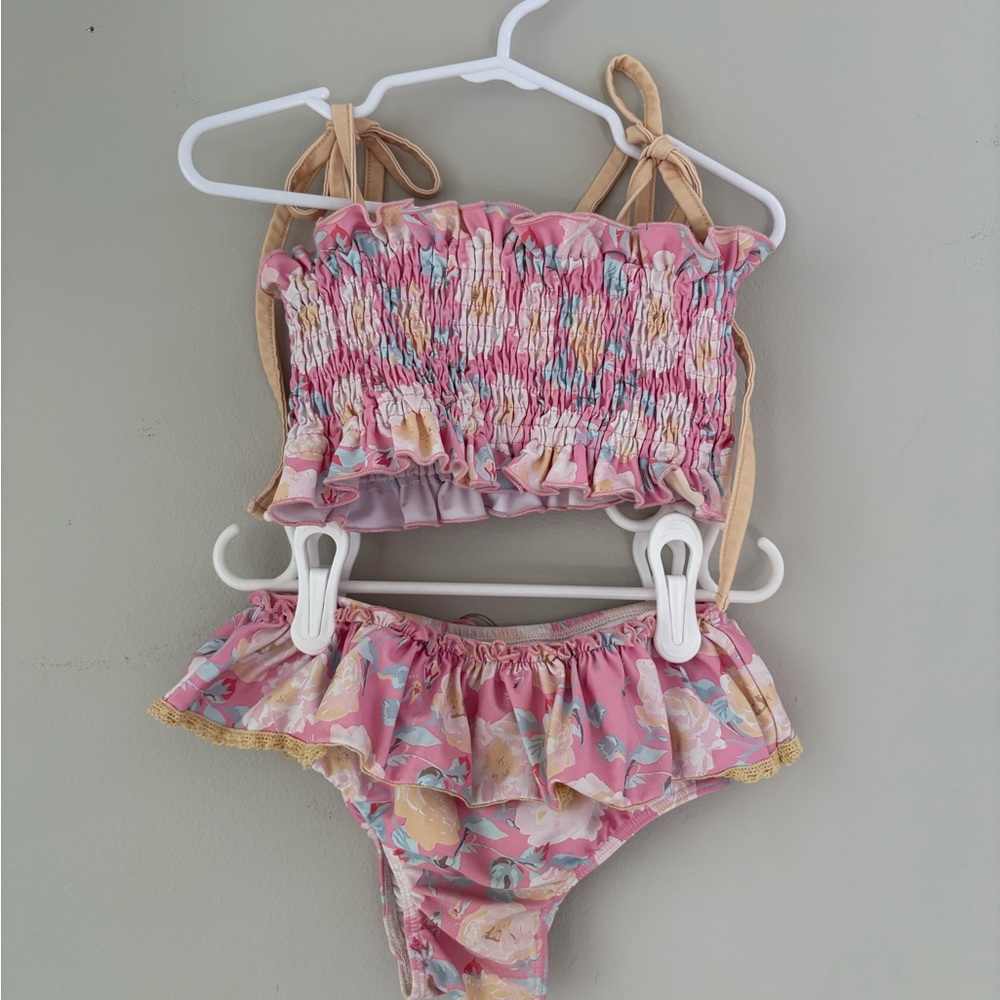 Cheeky Plum Pink Floral Kids Swim Bikini